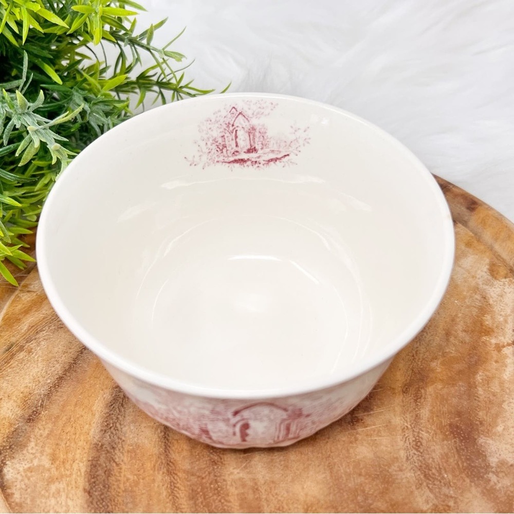 Vintage Abbey Red Transferware Bowl English Cottage Farmhouse Decor Pink - Picture 4 of 7